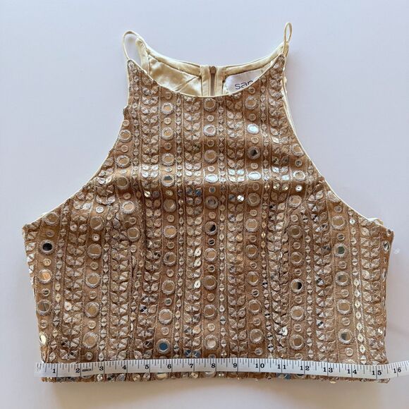 NWT Sani Tara Gold Mirror Embellished Halter Style Cropped Top Size XL *TOP ONLY - Picture 13 of 13